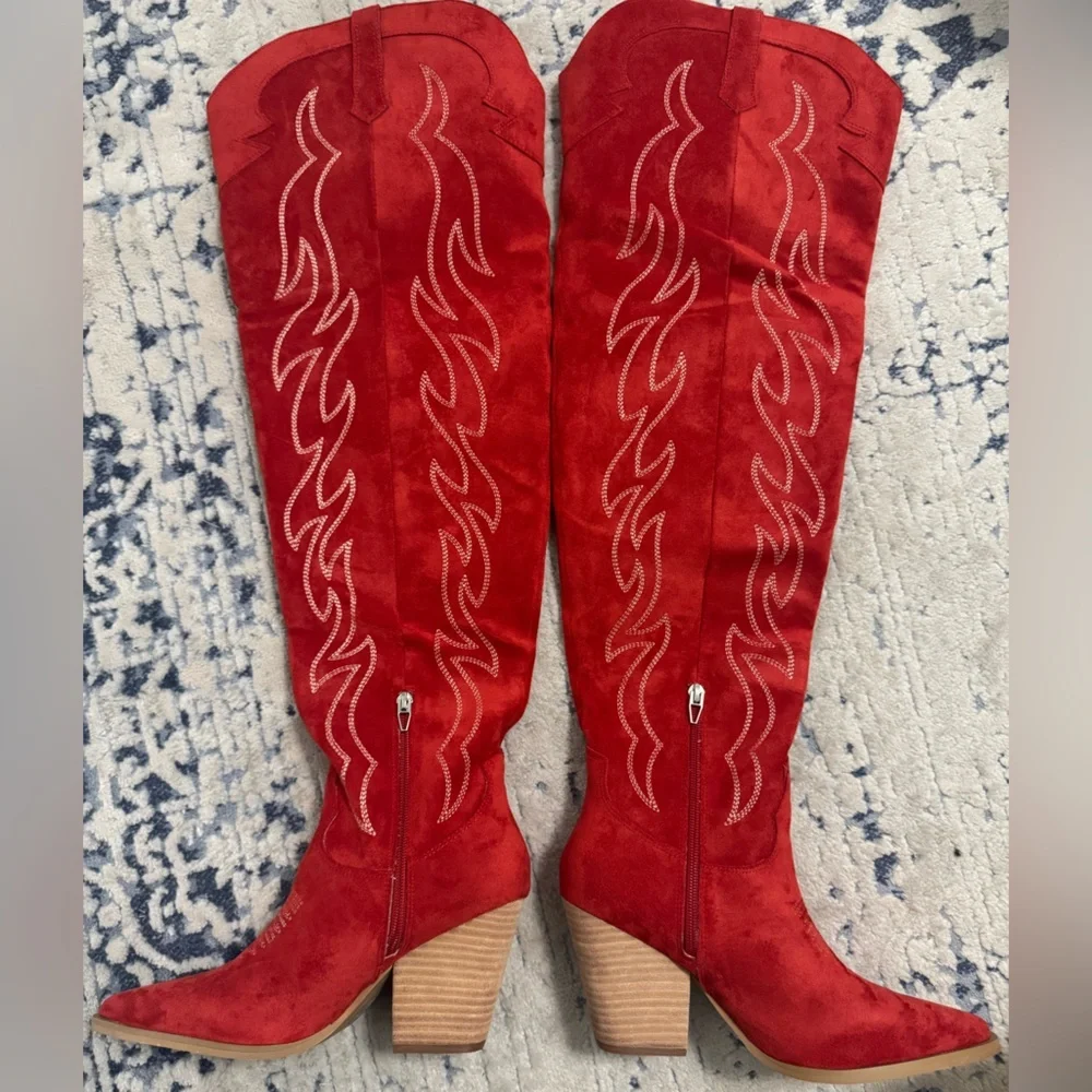 Mi.iM Red Stitched Over-the-Knee Western Boots